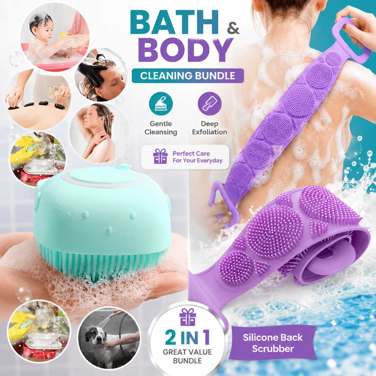 Silicone Bath Brush And Silicone Back Scrubbe...