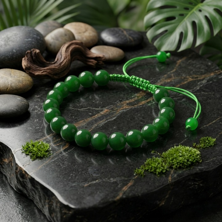 Green Aqeeq Stone Braclet - Natural Agate Cry...