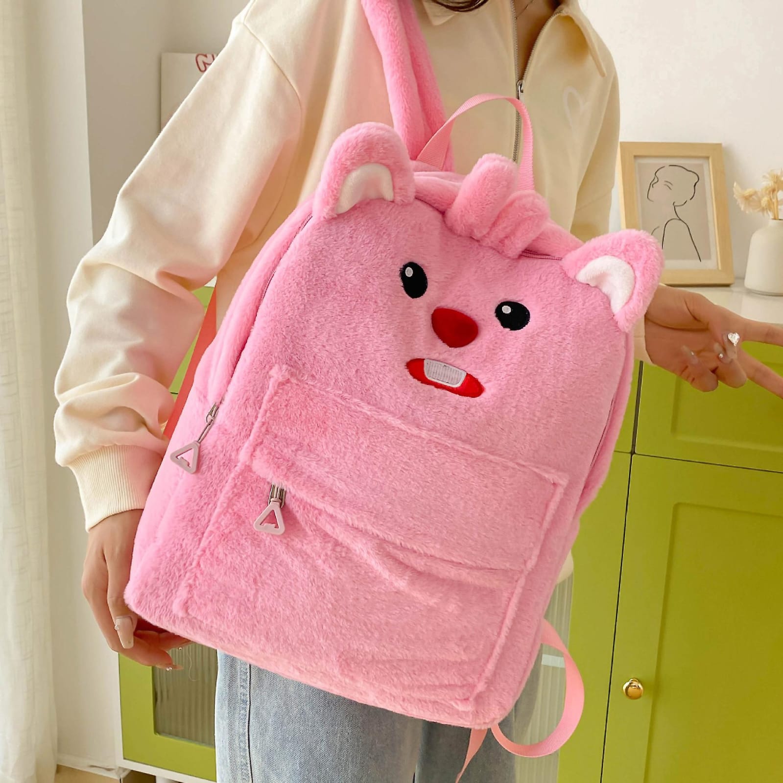 Cute Bunny Plush Backpack – Fluffy School Bag...
