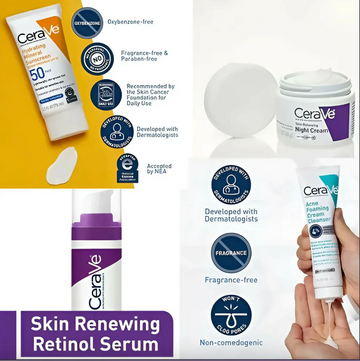 CeraVe 4 In 1 Skincare Kit Night Cream Retinol Serum Acne Foaming Cream Cleanser Hydrating Mineral Sunscreen My Store